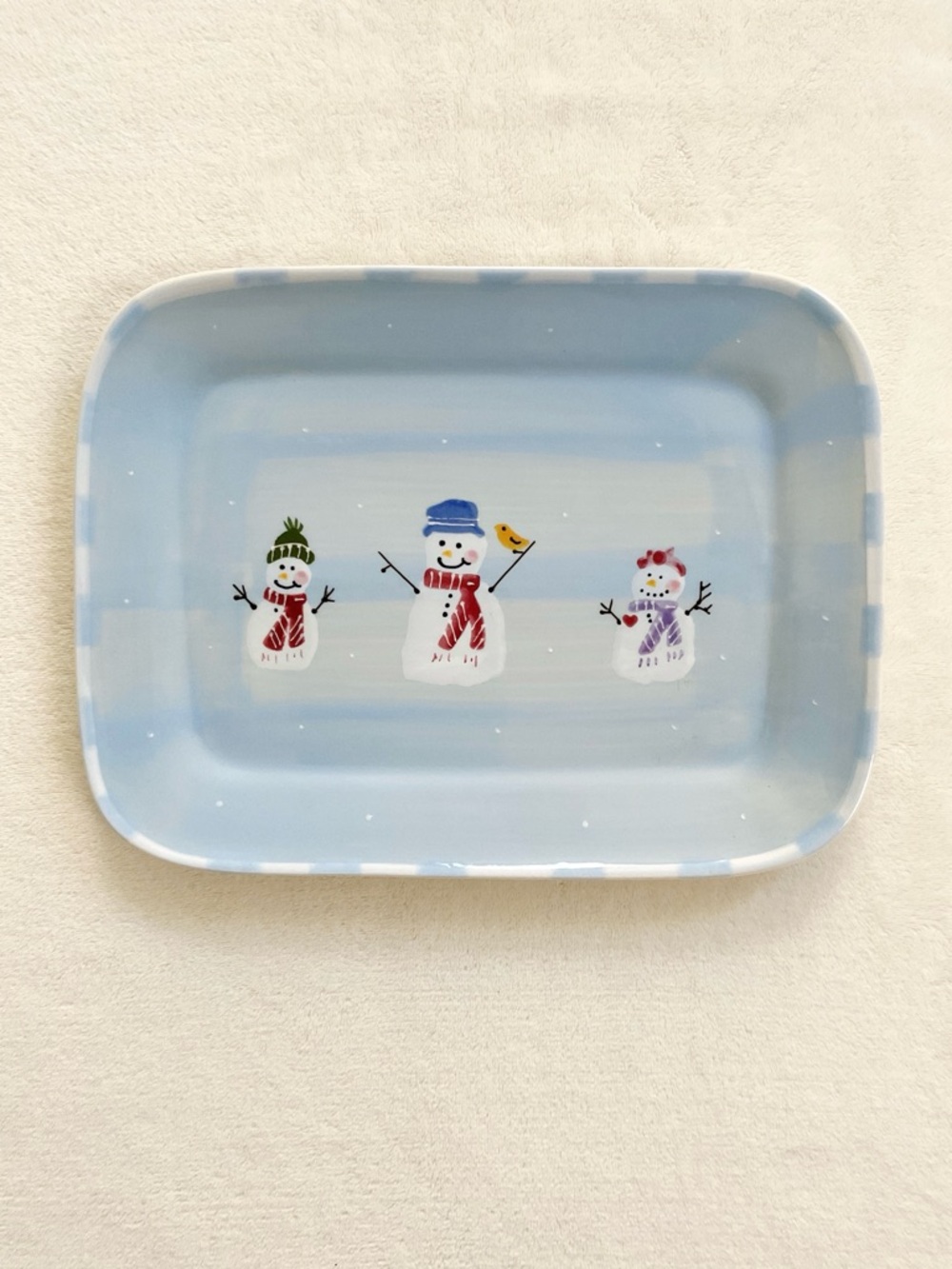 Hartstone Snow People Stoneware Tray Handpainted Winter Serving Platter USA